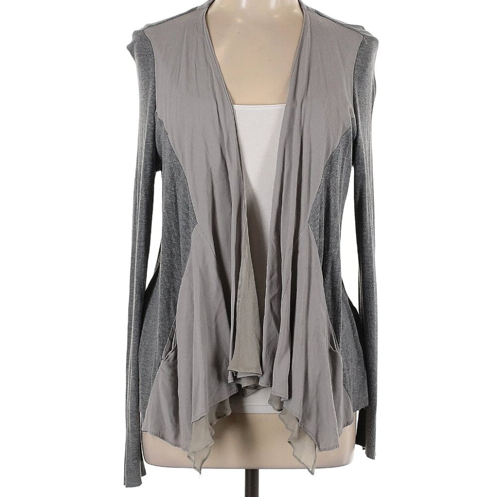 Lola & Sophie 2 tone gray  Silk /Poly  cardigan with pockets and flowy front L